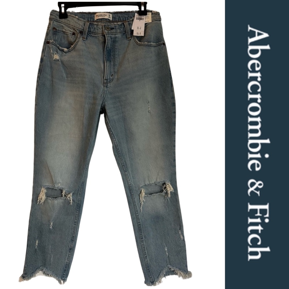 Abercrombie & Fitch Women’s High Rise Mom Jean Distressed Light Blue Jeans